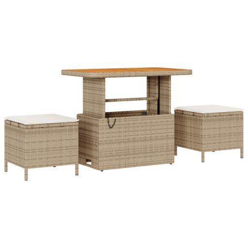 10 Darabos Kert Sofa Szett Párnákkal Bézs Poli Rattan Akácia