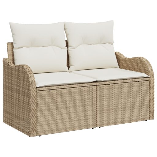 10 Darabos Kert Sofa Szett Párnákkal Bézs Poli Rattan Akácia