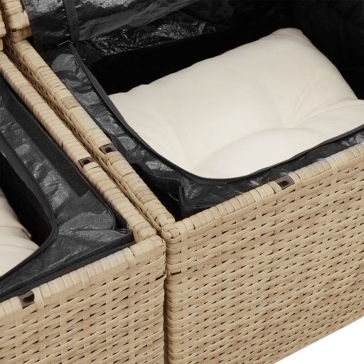 10 Darabos Kert Sofa Szett Párnákkal Bézs Poli Rattan Akácia