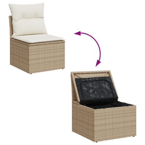 10 Darabos Kert Sofa Szett Párnákkal Bézs Poli Rattan Akácia