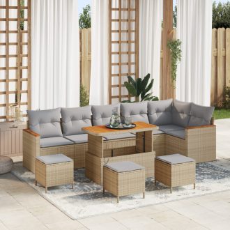   10 darabos Kert Sofa Szett Párnákkal Bézs Poli Rattan Akác