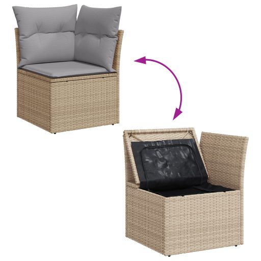 10 darabos Kert Sofa Szett Párnákkal Bézs Poli Rattan Akác
