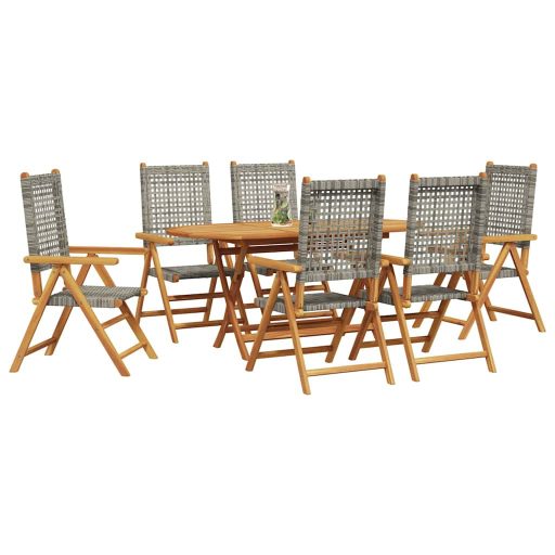 Kert étkező szett 7 pcs Szürke Tömör akáciafa és műrattan