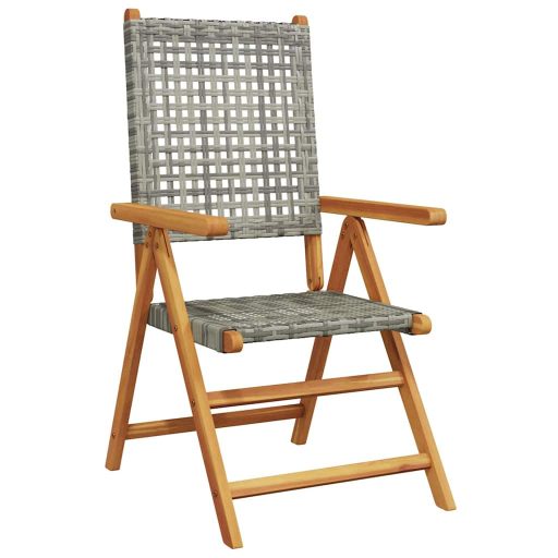 Kert étkező szett 7 pcs Szürke Tömör akáciafa és műrattan