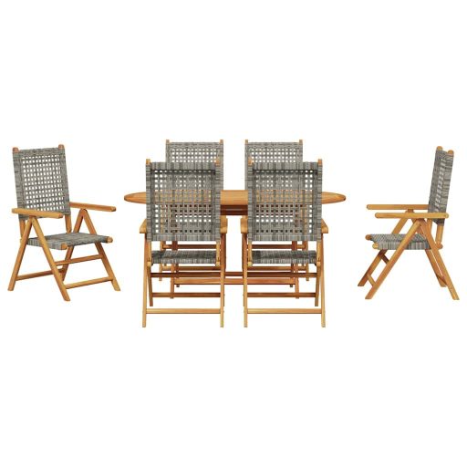 Kert étkező szett 7 pcs Szürke Tömör akáciafa és műrattan