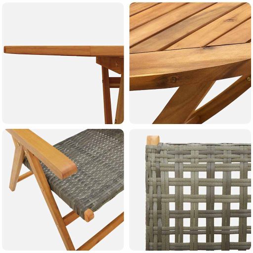 Kert étkező szett 7 pcs Szürke Tömör akáciafa és műrattan