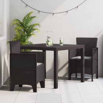 3 Részes Kerti Étkező Szett Párnákkal Barna Poli Rattan