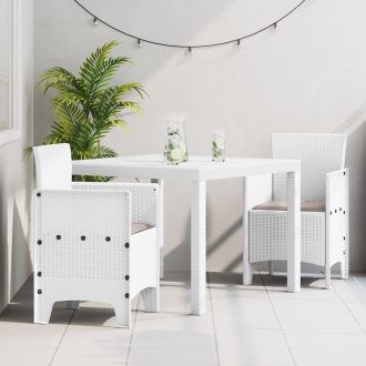 3 Részes Kert Étkező Szett Párnákkal Fehér Poli Rattan