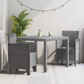 3 Részes Kerti Étkező Szett Világosszürke Poli Rattan