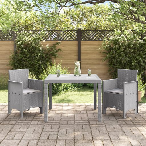 3 Darabos Kerti Étkező Garnitúra Párnákkal Világosszürke Poly Rattan