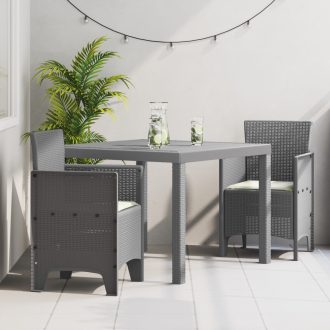   3 darabos Kerti Étkezőszett Párnákkal, Világosszürke Poli Rattan