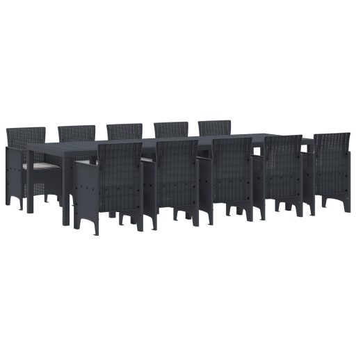 11 Darabos Kerti Étkező Szett Párnákkal Antracit Poli Rattan