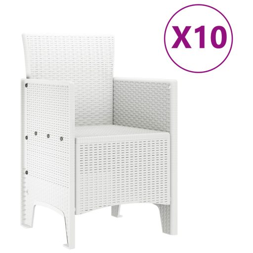 11 Darabos Kert Étkezőszett Fehér Poli Rattan