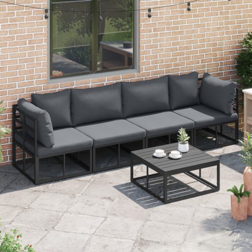 Kerti Kanapé Szett 5 pcs Fekete 70 x 70 x 32 cm Alumínium