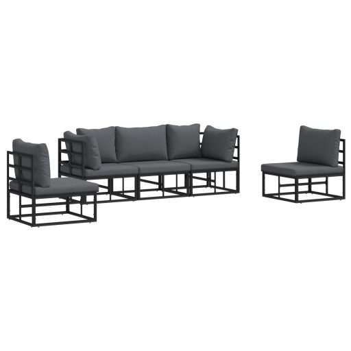 Kerti Kanapé Szett 5 pcs Fekete 213 x 71.5 x 71 cm Alumínium