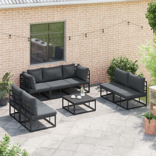 Kerti Kanapé Szett 8 pcs Fekete 70 x 70 x 32 cm Alumínium
