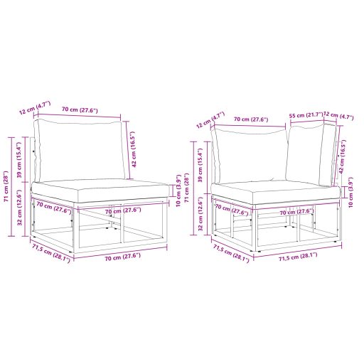Kerti Kanapé Szett 8 pcs Fekete 283 x 71.5 x 71 cm Alumínium