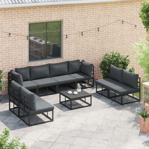 Kerti Kanapé Szett 9 pcs Fekete 70 x 70 x 32 cm Alumínium