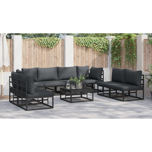 Kerti Kanapé Szett 9 pcs Fekete 70 x 70 x 32 cm Alumínium