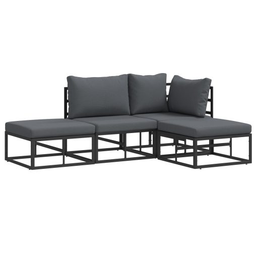 Kerti Kanapé Szett 4 pcs Fekete 211.5 x 141.5 x 71 cm Alumínium