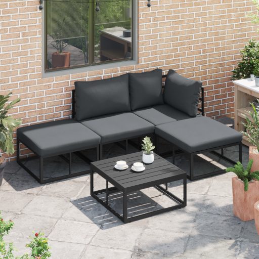 Kerti Kanapé Szett 5 pcs Fekete 70 x 70 x 32 cm Alumínium