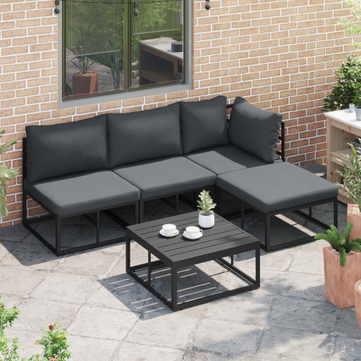 Kerti Kanapé Szett 5 pcs Fekete 70 x 70 x 32 cm Alumínium