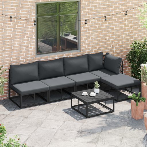 Kerti Kanapé Szett 6 pcs Fekete 70 x 70 x 32 cm Alumínium