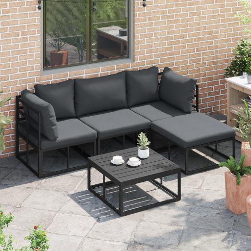 Kerti Kanapé Szett 5 pcs Fekete 213 x 141.5 x 71 cm Alumínium