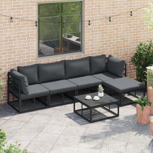 Kerti Kanapé Szett 6 pcs Fekete 70 x 70 x 32 cm Alumínium