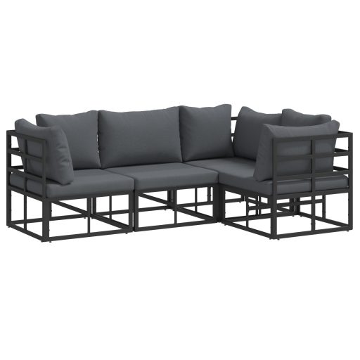 Kerti Kanapé Szett 4 pcs Fekete 213 x 143 x 71 cm Alumínium
