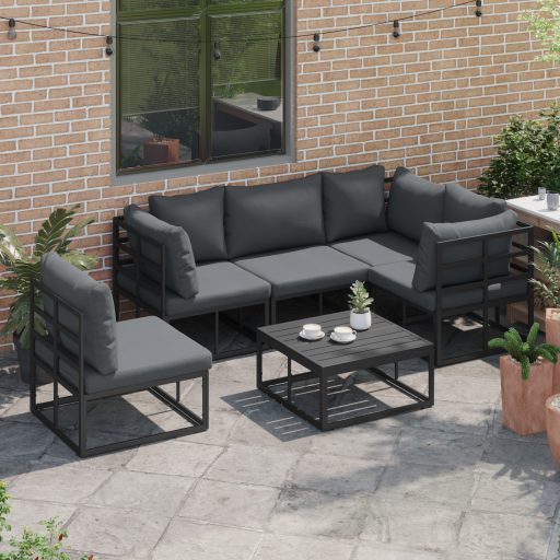 Kerti Kanapé Szett 6 pcs Fekete 70 x 70 x 32 cm Alumínium