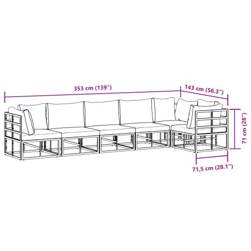 Kerti Kanapé Szett 6 pcs Fekete 70 x 70 x 32 cm Alumínium