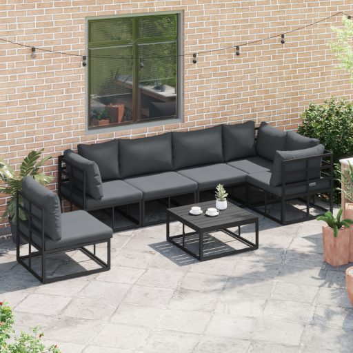 Kerti Kanapé Szett 7 pcs Fekete 70 x 70 x 32 cm Alumínium