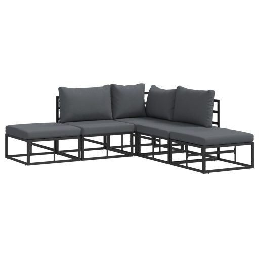 Kerti Kanapé Szett 5 pcs Fekete 211,5 x 211,5 x 71 cm Alumínium