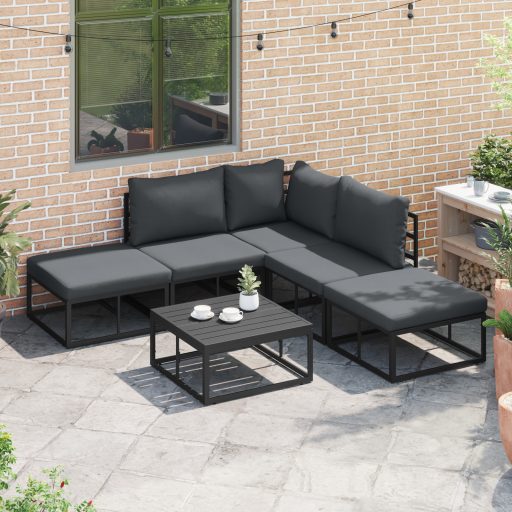 Kerti Kanapé Szett 5 pcs Fekete 211,5 x 211,5 x 71 cm Alumínium