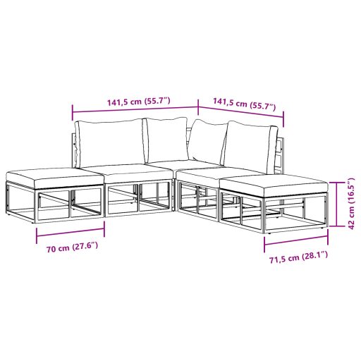 Kerti Kanapé Szett 5 pcs Fekete 211,5 x 211,5 x 71 cm Alumínium