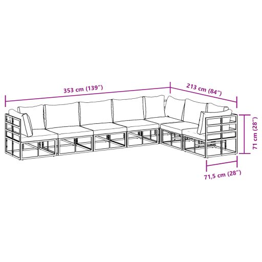 Kerti Kanapé Szett 7 pcs Fekete 70 x 70 x 32 cm Alumínium