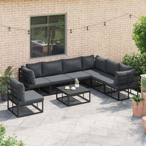 Kerti Kanapé Szett 8 pcs Fekete 70 x 70 x 32 cm Alumínium