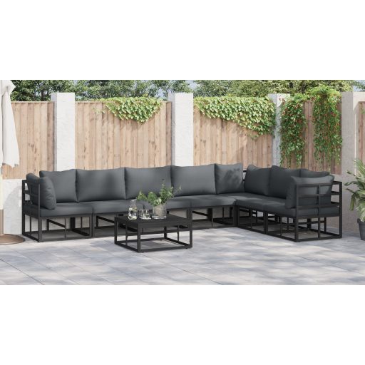 Kerti Kanapé Szett 8 pcs Fekete 70 x 70 x 32 cm Alumínium