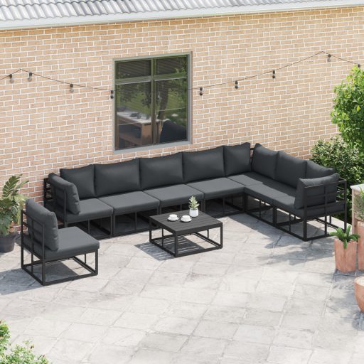 Kerti Kanapé Szett 9 pcs Fekete 70 x 70 x 32 cm Alumínium