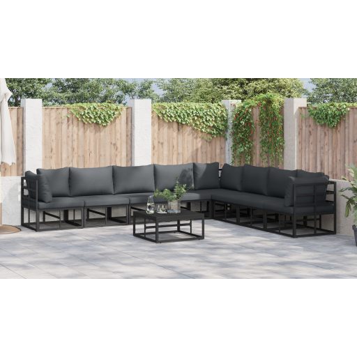 Kerti Kanapé Szett 9 pcs Fekete 70 x 70 x 32 cm Alumínium