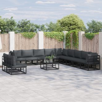 Kerti Kanapé Szett 12 pcs Fekete 70 x 70 x 32 cm Alumínium