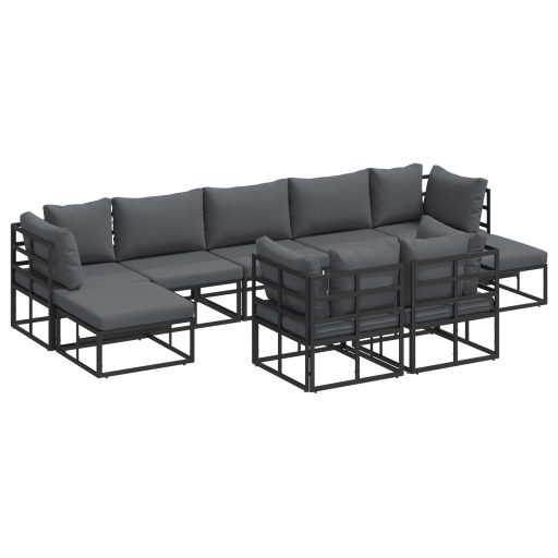 Kerti Kanapé Szett 9 pcs Fekete 353 x 141.5 x 71 cm Alumínium