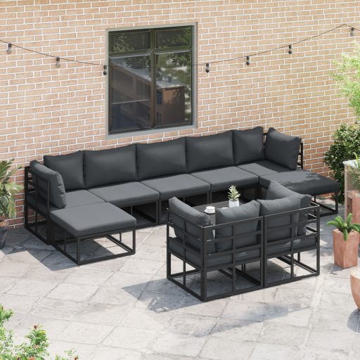 Kerti Kanapé Szett 9 pcs Fekete 353 x 141.5 x 71 cm Alumínium