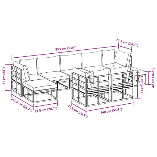 Kerti Kanapé Szett 9 pcs Fekete 353 x 141.5 x 71 cm Alumínium