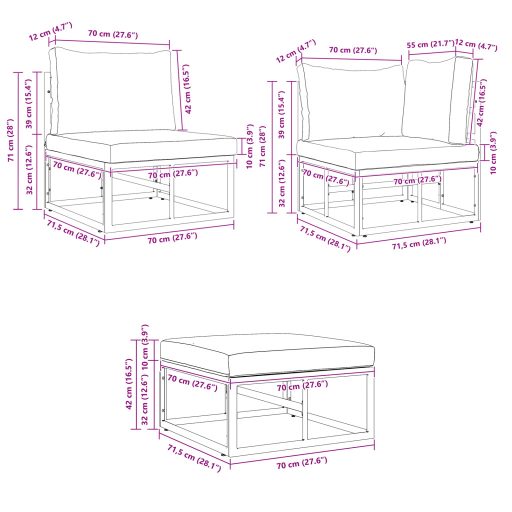 Kerti Kanapé Szett 9 pcs Fekete 353 x 141.5 x 71 cm Alumínium
