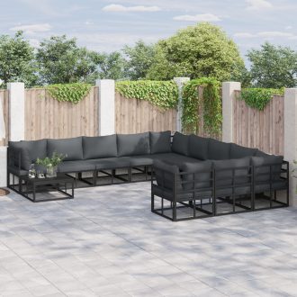 Kerti Kanapé Szett 12 pcs Fekete 70 x 70 x 32 cm Alumínium