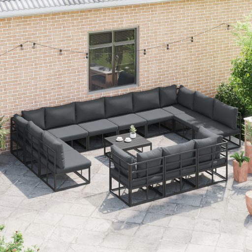 Kerti Kanapé Szett 14 pcs Fekete 70 x 70 x 32 cm Alumínium