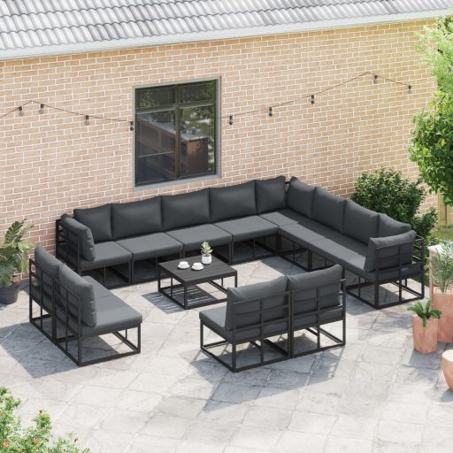 Kerti Kanapé Szett 13 pcs Fekete 70 x 70 x 32 cm Alumínium
