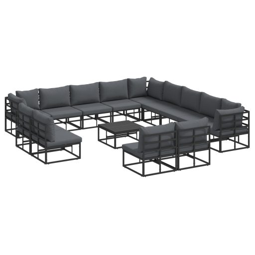Kerti Kanapé Szett 14 pcs Fekete 70 x 70 x 32 cm Alumínium